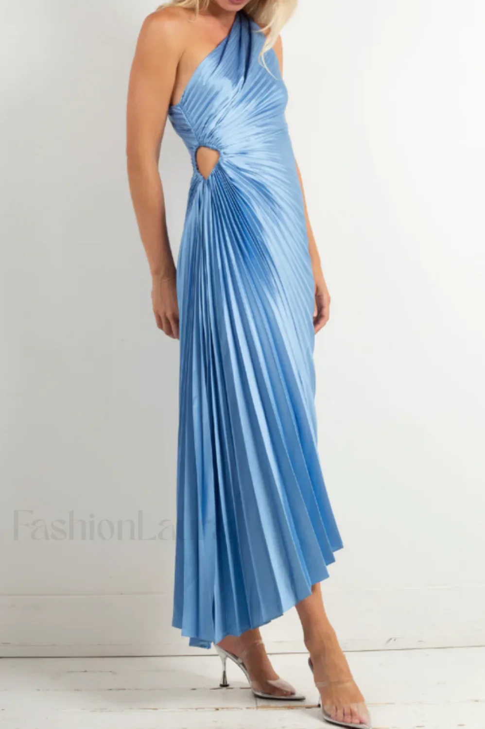 Catalina One Shoulder Charming Pleated Satin Maxi Dress - Image 22