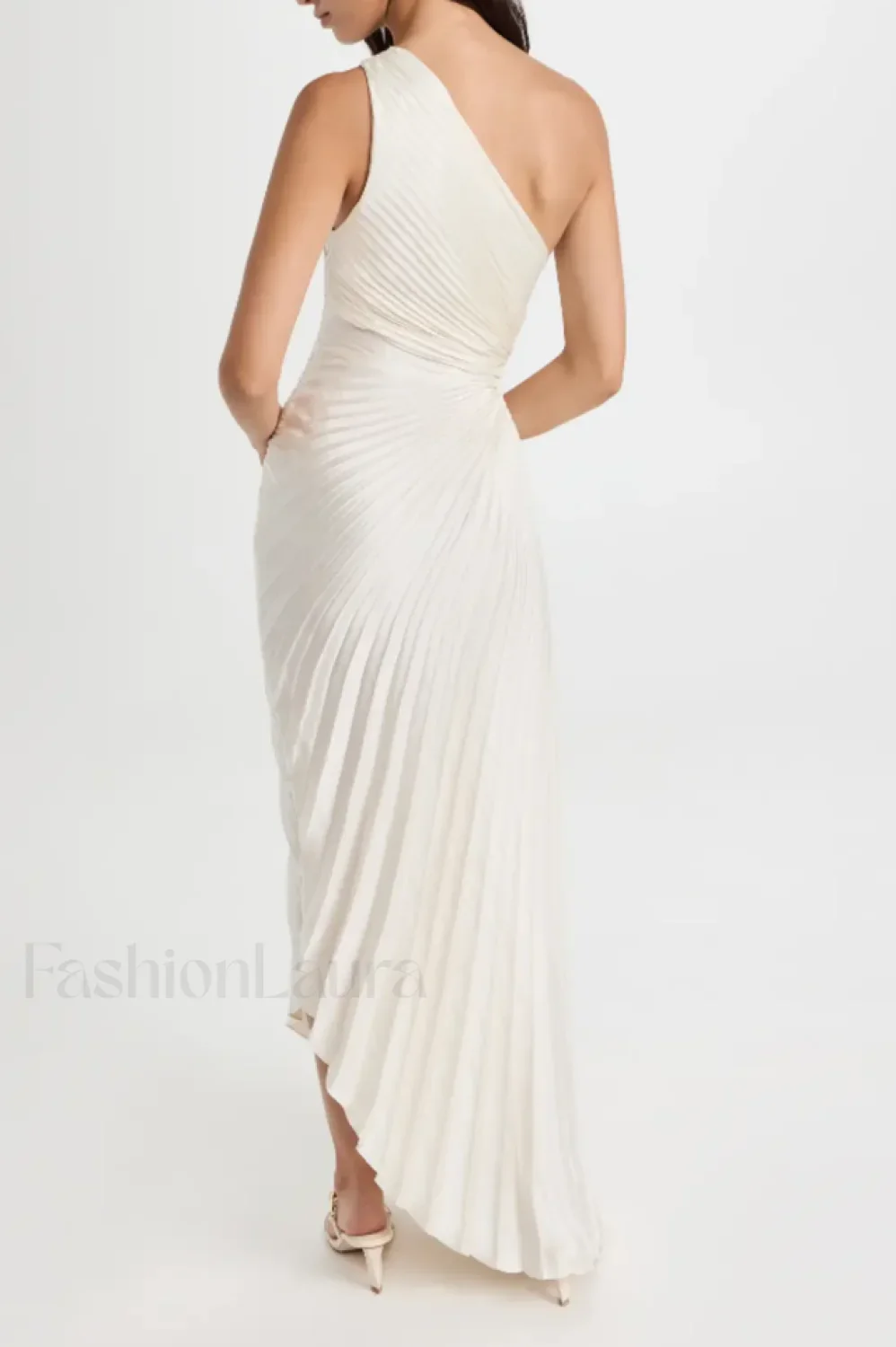 Catalina One Shoulder Charming Pleated Satin Maxi Dress - Image 24