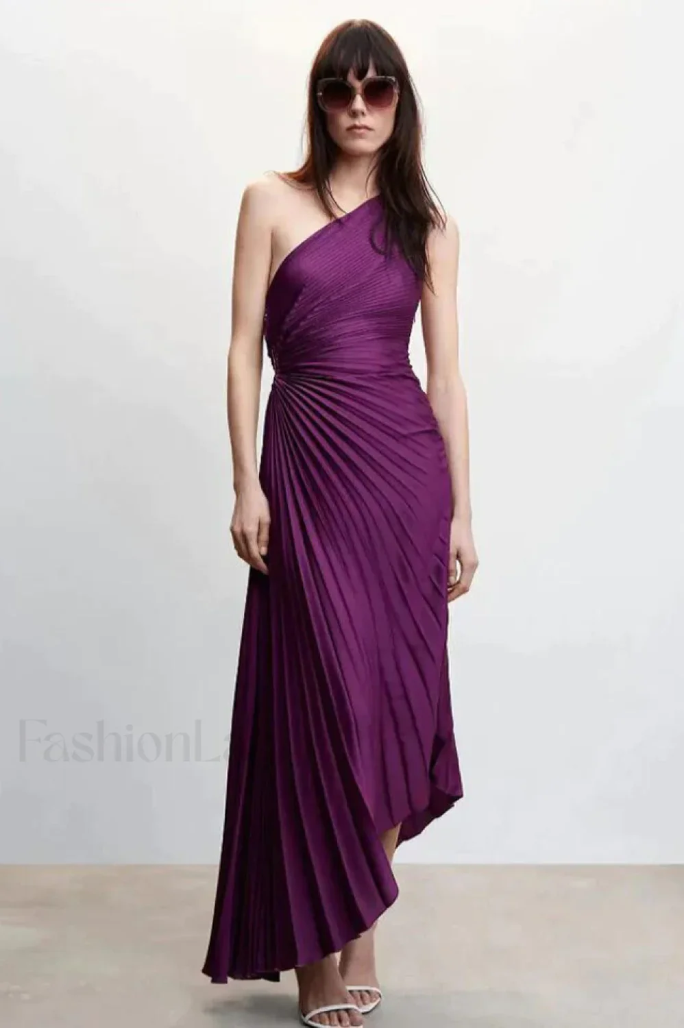 Catalina One Shoulder Charming Pleated Satin Maxi Dress - Image 34