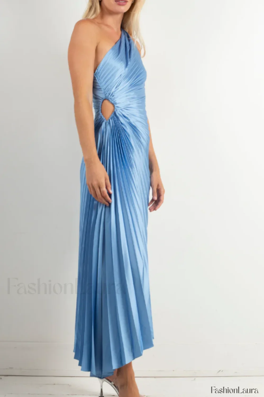 Catalina One Shoulder Charming Pleated Satin Maxi Dress - Image 42