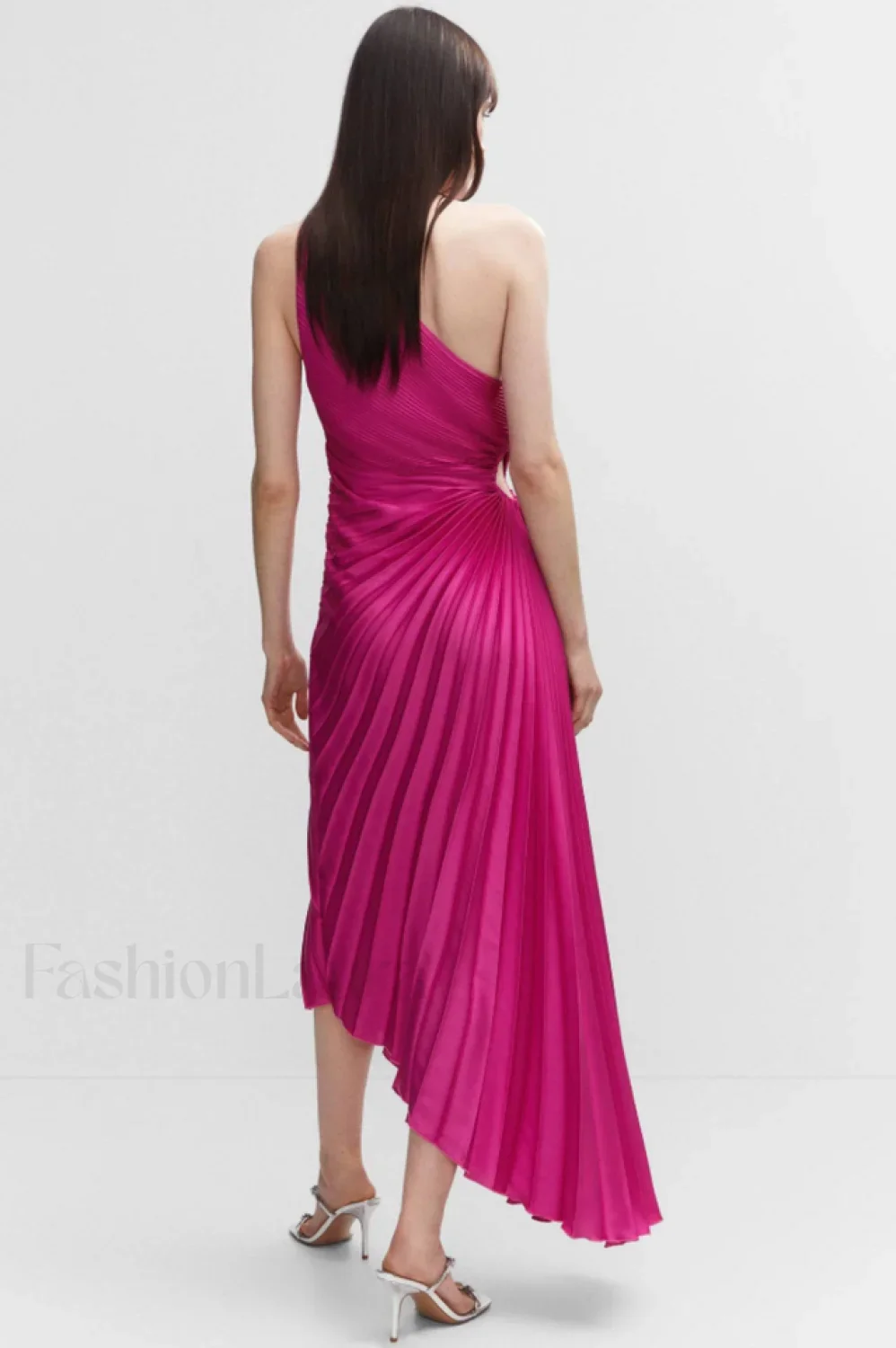 Catalina One Shoulder Charming Pleated Satin Maxi Dress - Image 6