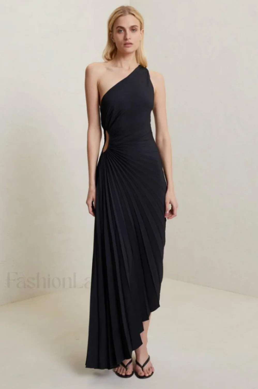 Catalina One Shoulder Charming Pleated Satin Maxi Dress - Image 9