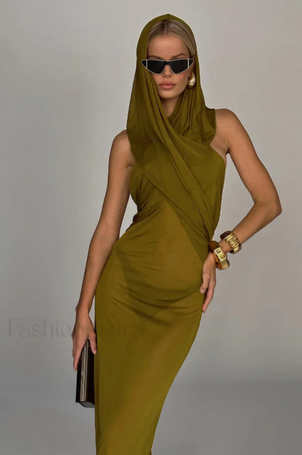 Carleigh Ruche Maxi Charming Dress With Headscarf - Image 2