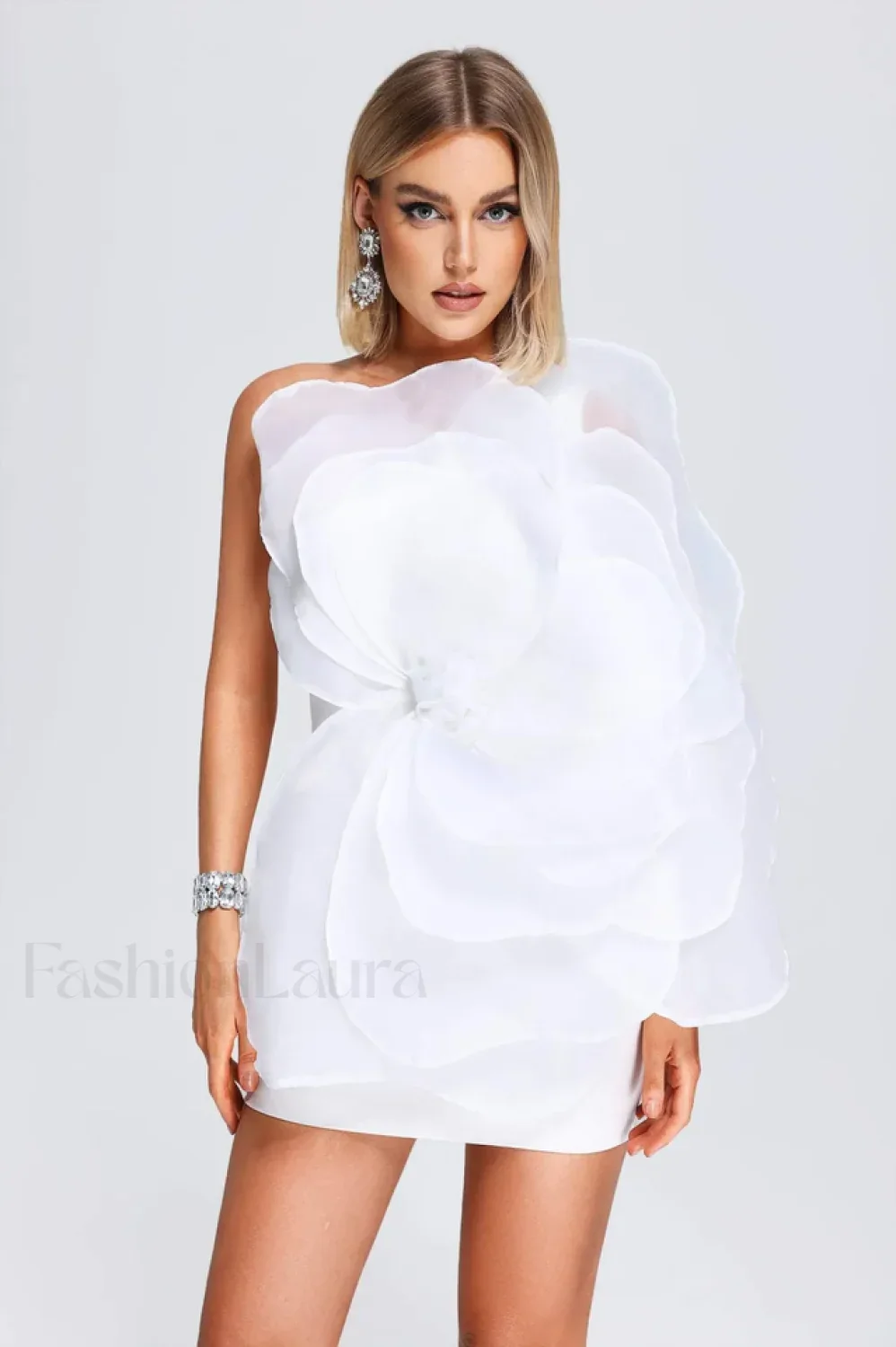 Carina One Shoulder Charming 3D Floral Dress - Image 13