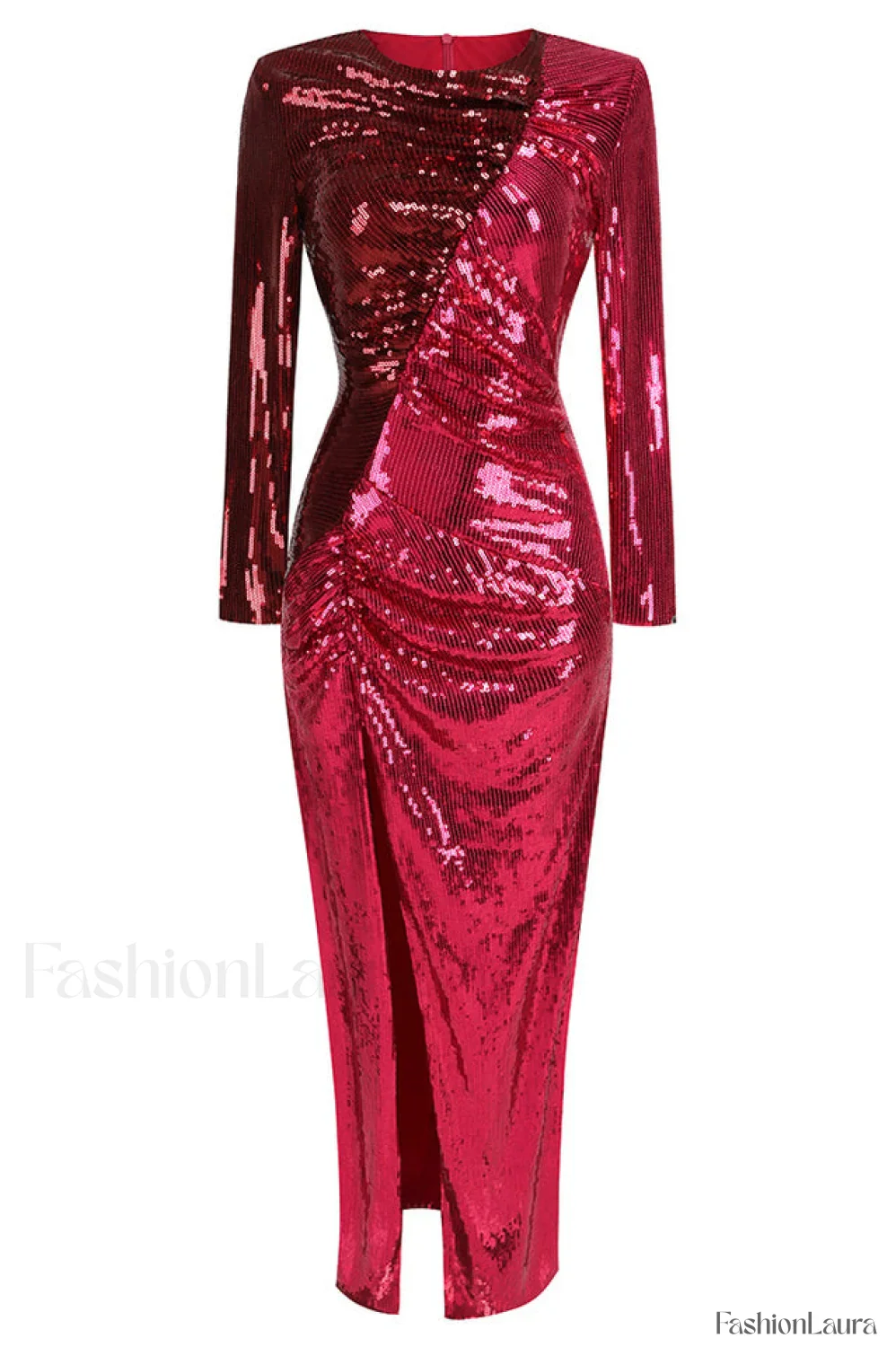 Burgundy Ruched Stylish Sequined Maxi Dress - Image 28
