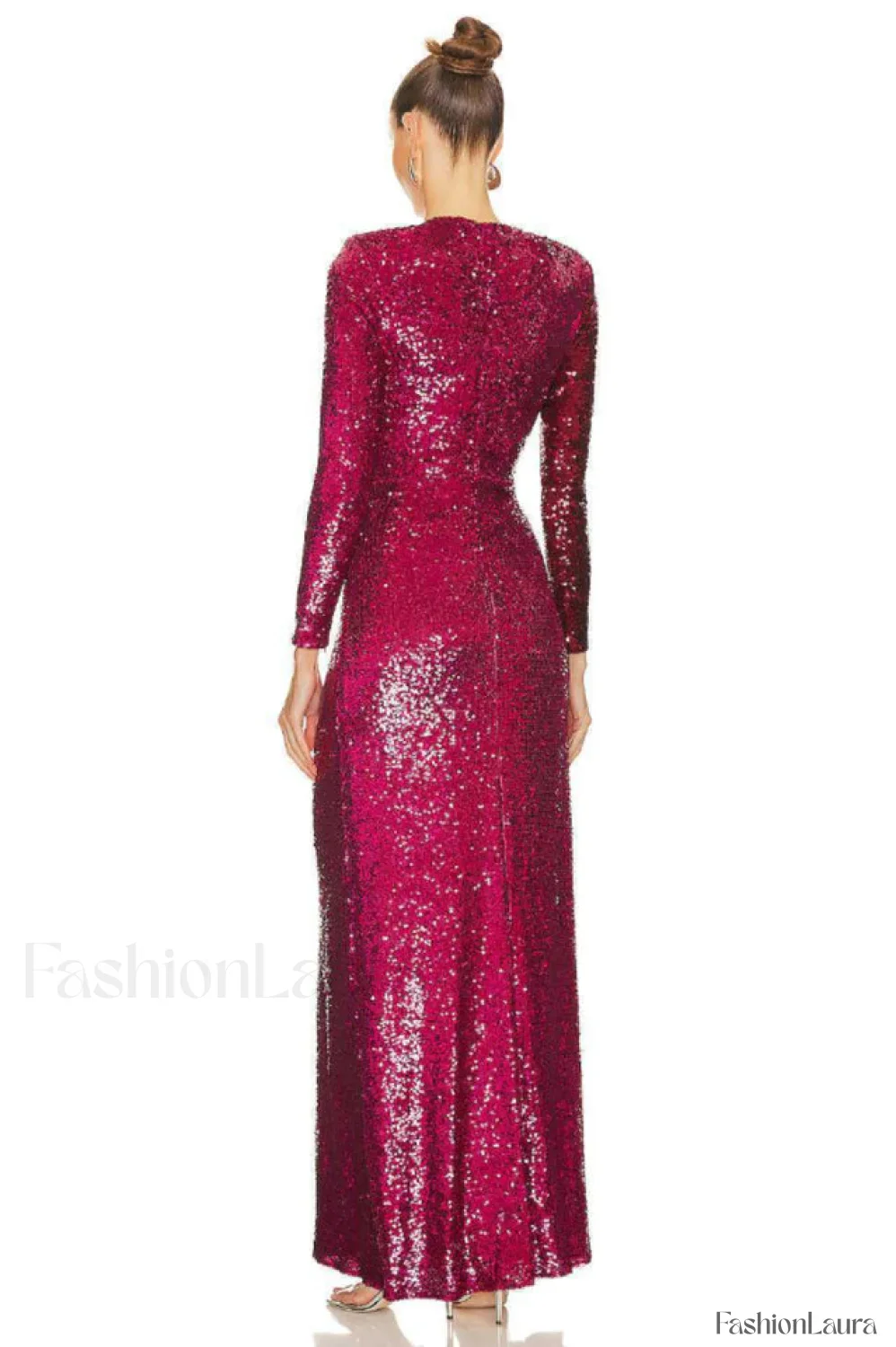 Burgundy Ruched Stylish Sequined Maxi Dress - Image 29