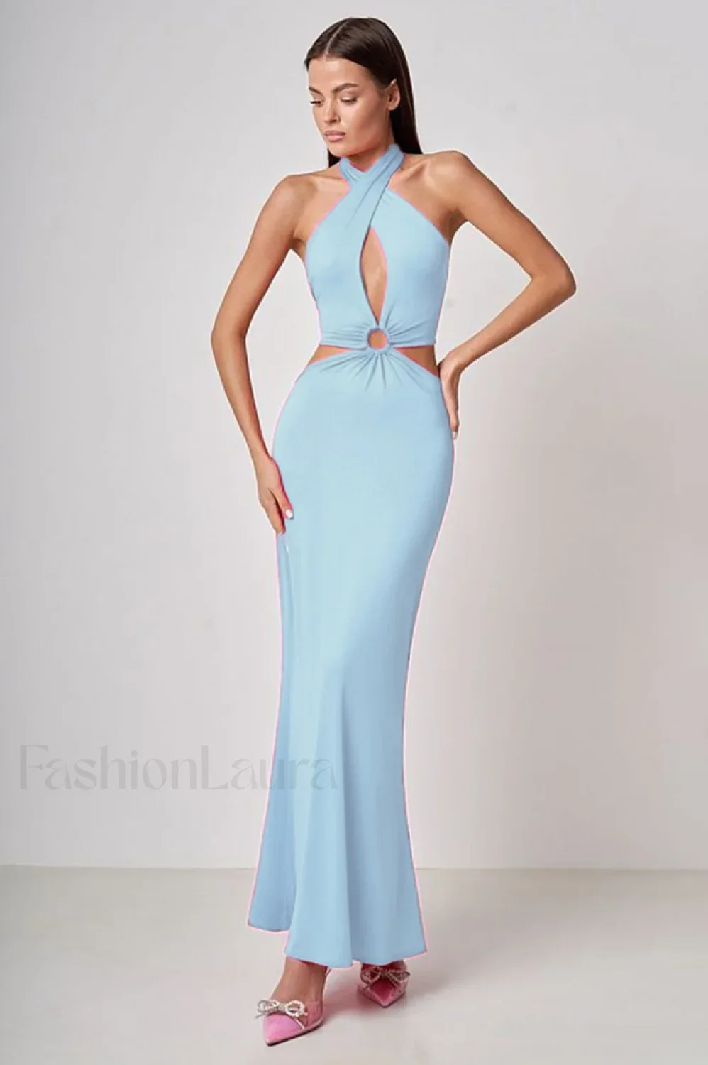 Wrap Front Cutout Charming Backless Maxi Dress - Image 33