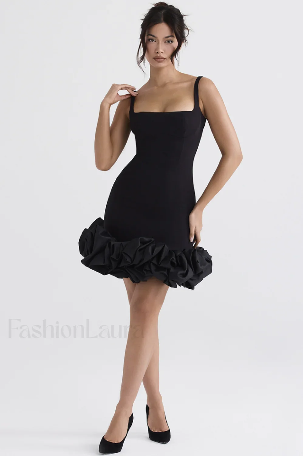 Black Ruffle Stylish Hem Dress - Image 17