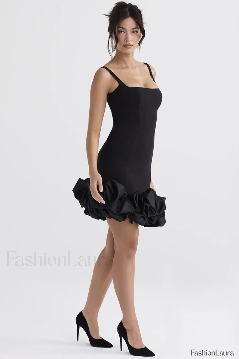 Black Ruffle Stylish Hem Dress - Image 18