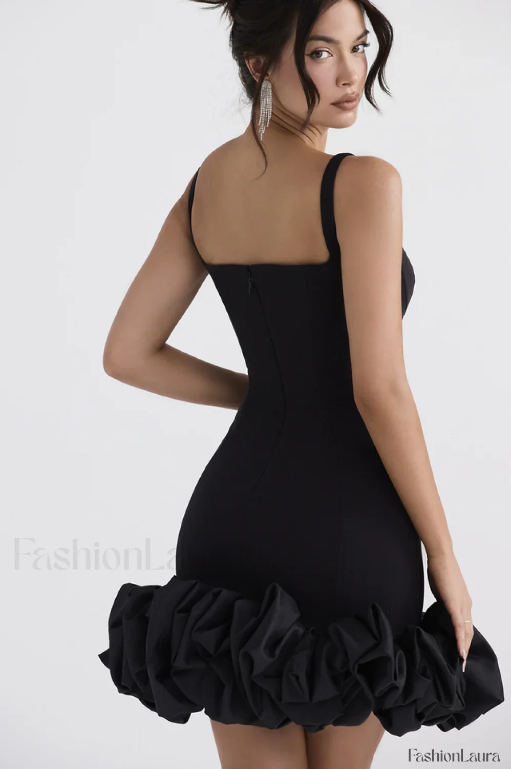 Black Ruffle Stylish Hem Dress - Image 22