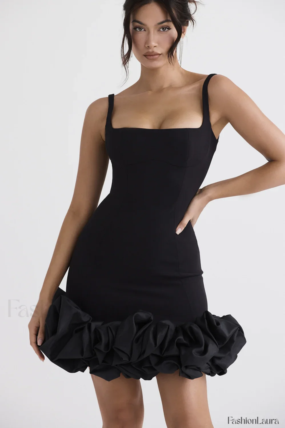 Black Ruffle Stylish Hem Dress - Image 23