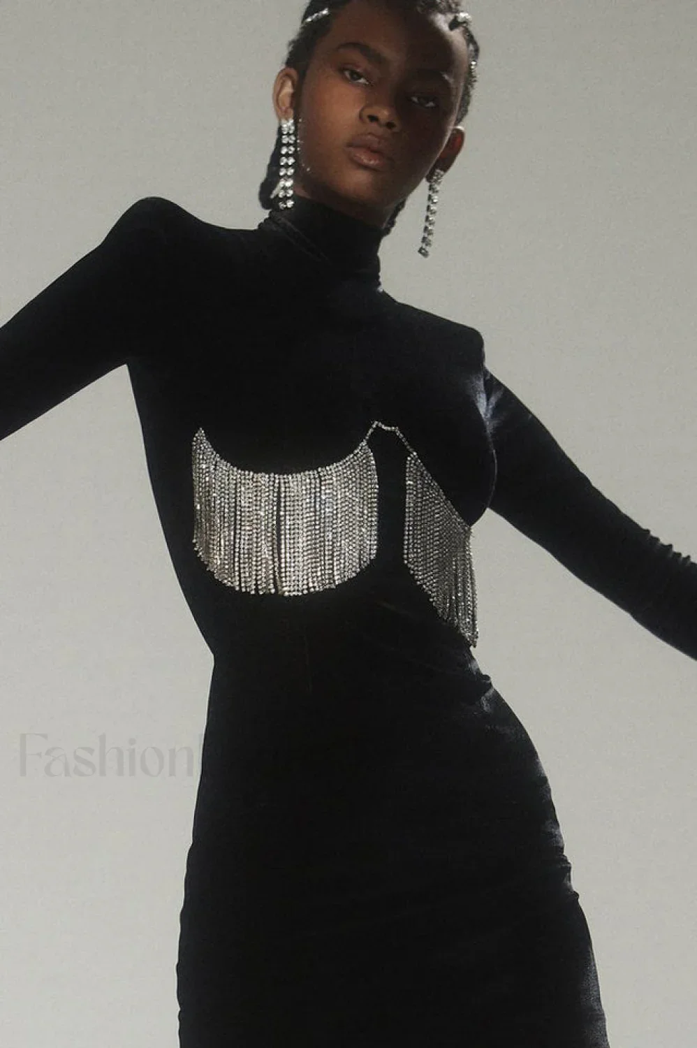 Black Crystal Fringe Charming Velvet Mini Dress - Image 19
