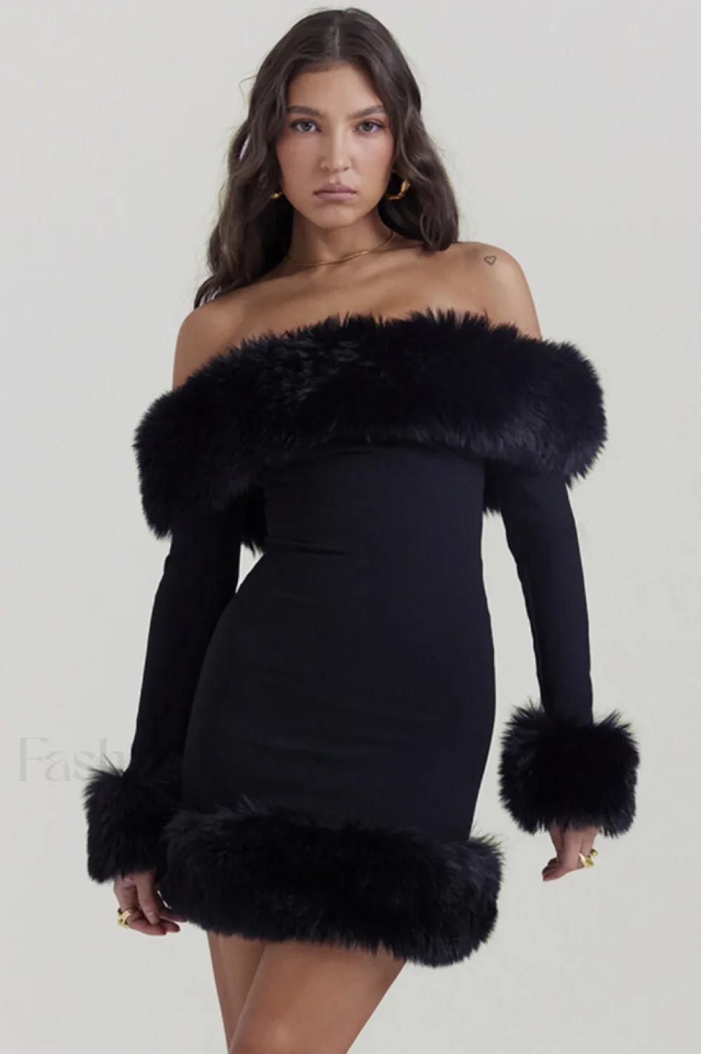 Black Bateau Stylish Neck Mini Dress - Image 12