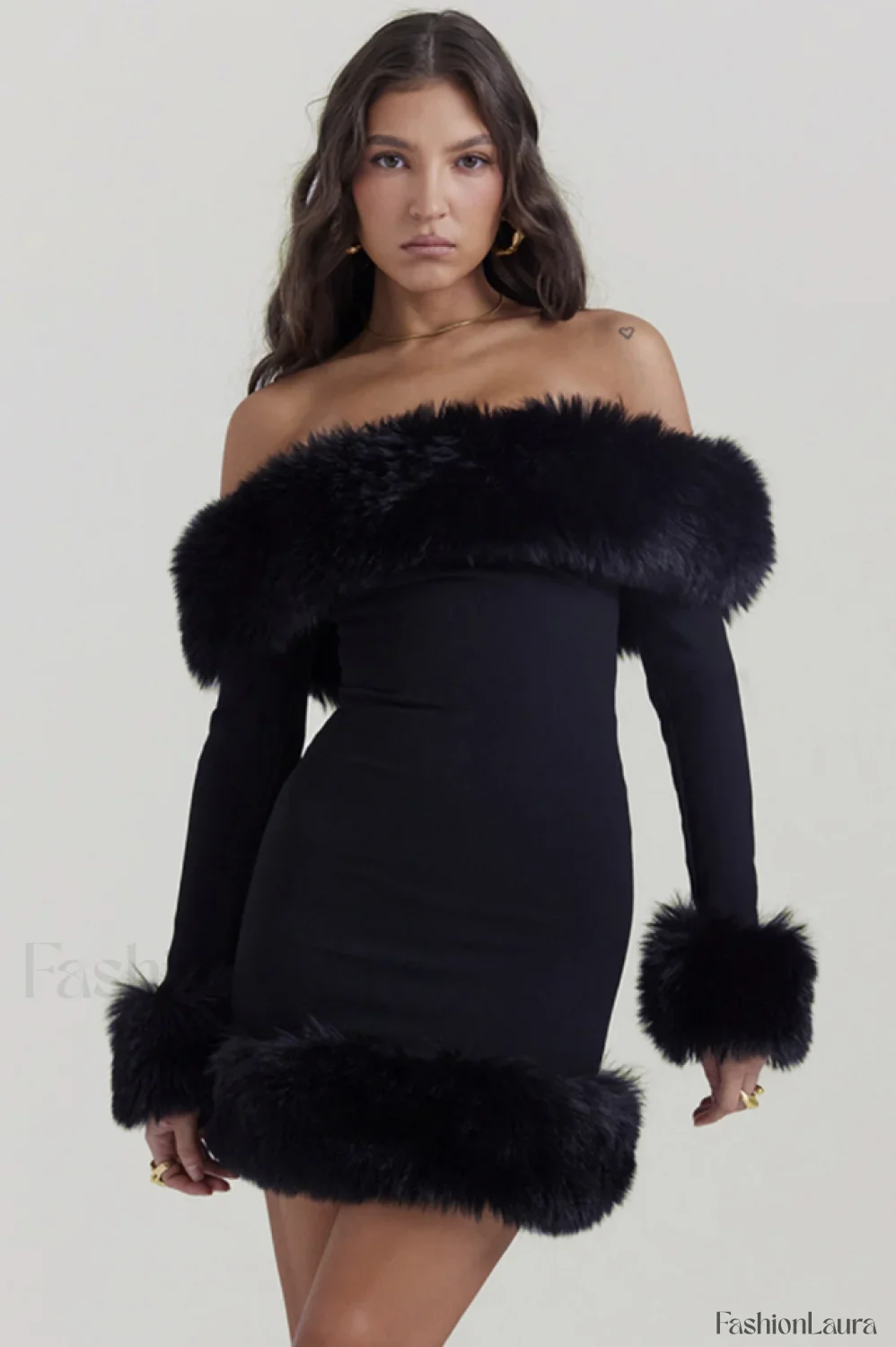 Black Bateau Stylish Neck Mini Dress - Image 18