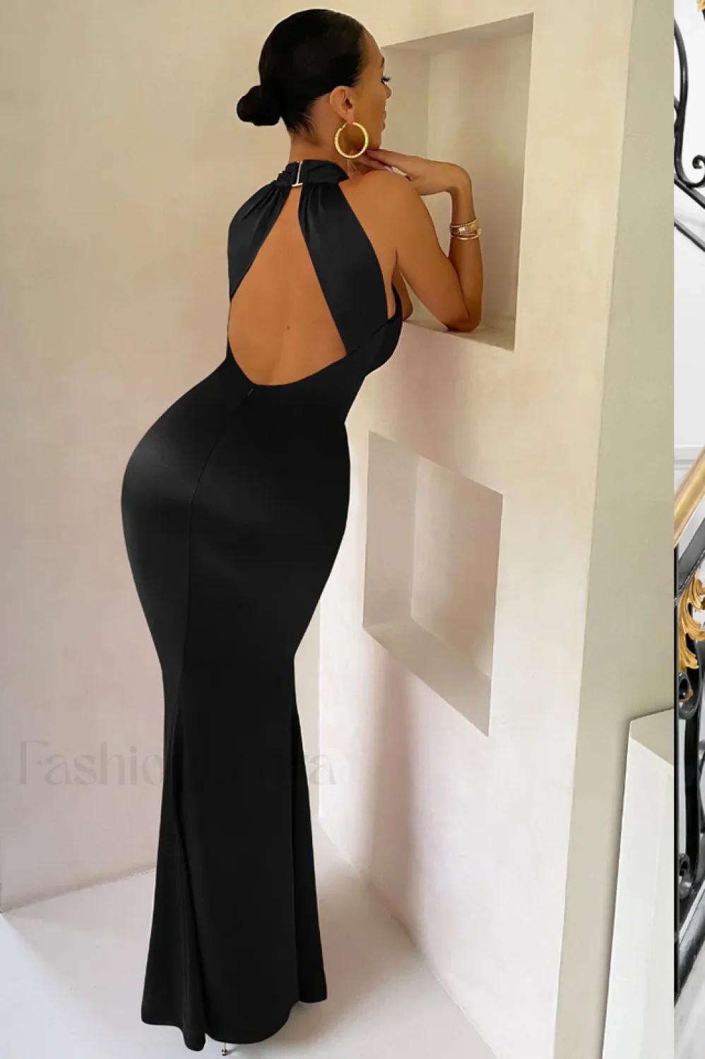 Bianca Cross Over Charming Halter Neck Dress - Image 15