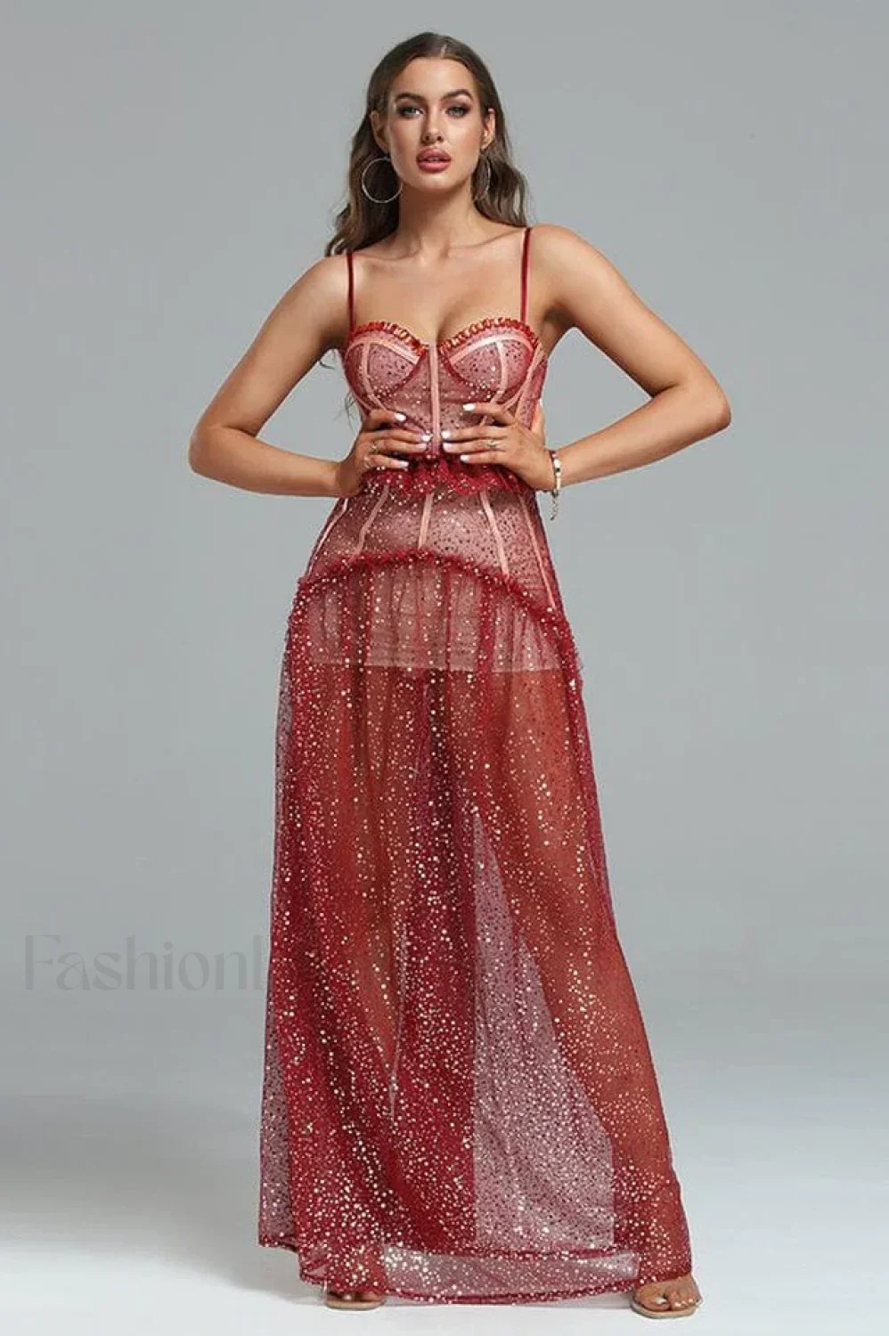 Barrett Sequined Mesh Charming & Lace Maxi Dress - Image 11