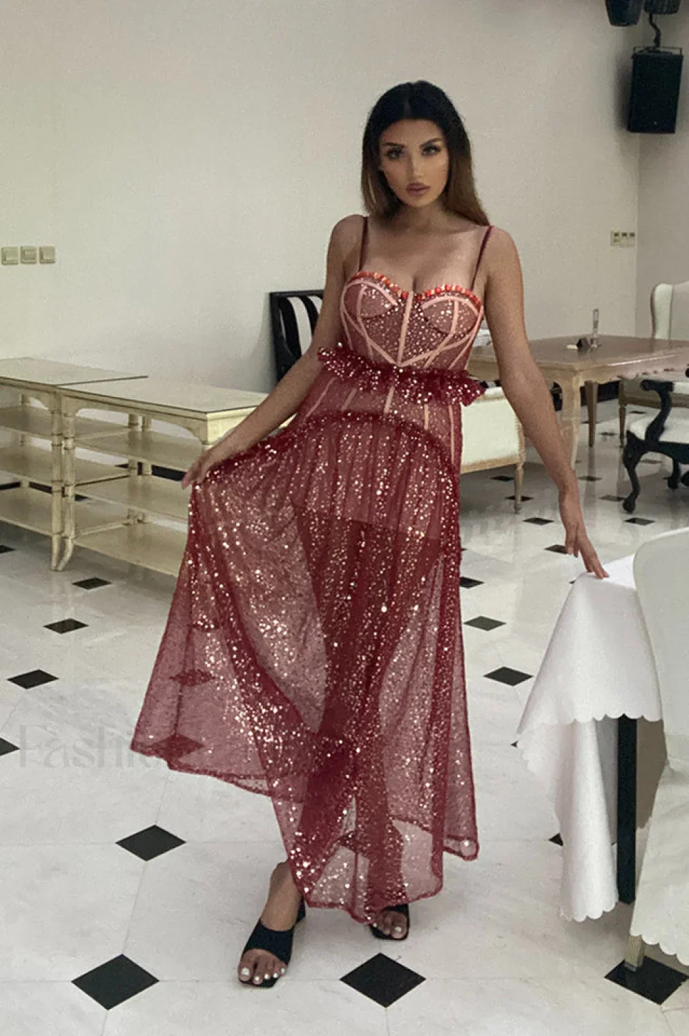 Barrett Sequined Mesh Charming & Lace Maxi Dress - Image 18