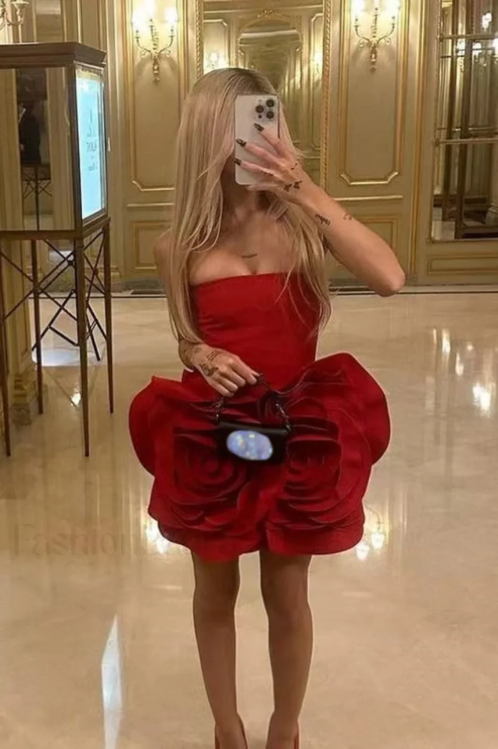 Ayat Strapless Stylish Flower Mini Dress - Image 5