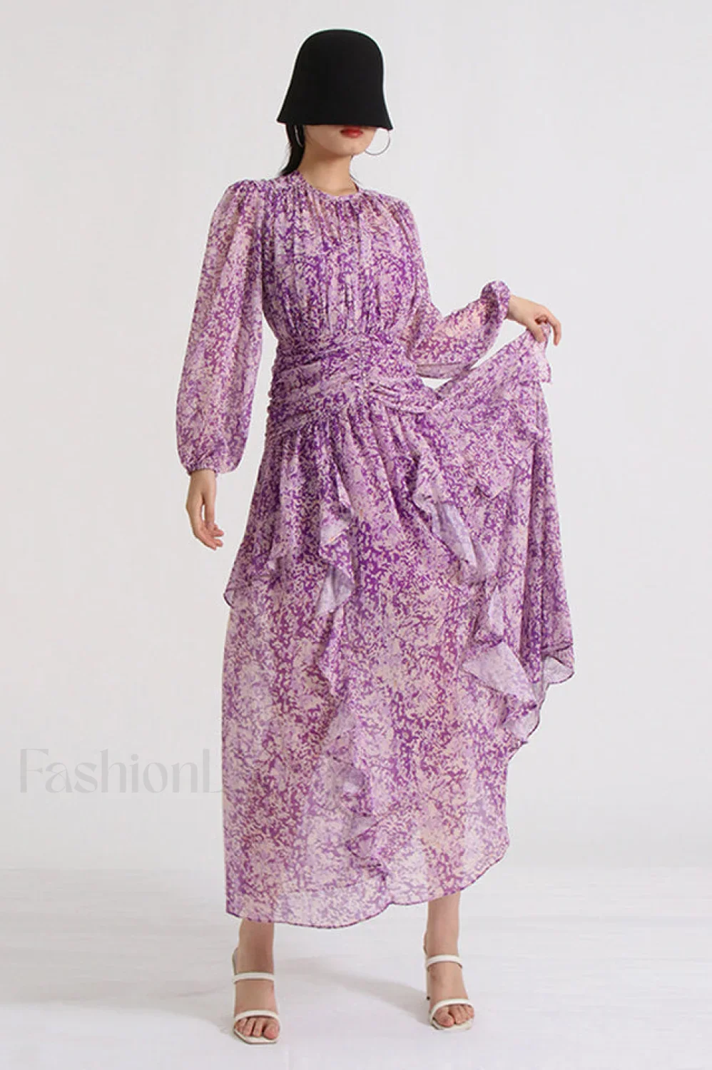Aurier Round Neck Charming Balloon Sleeve Maxi Dress - Image 3
