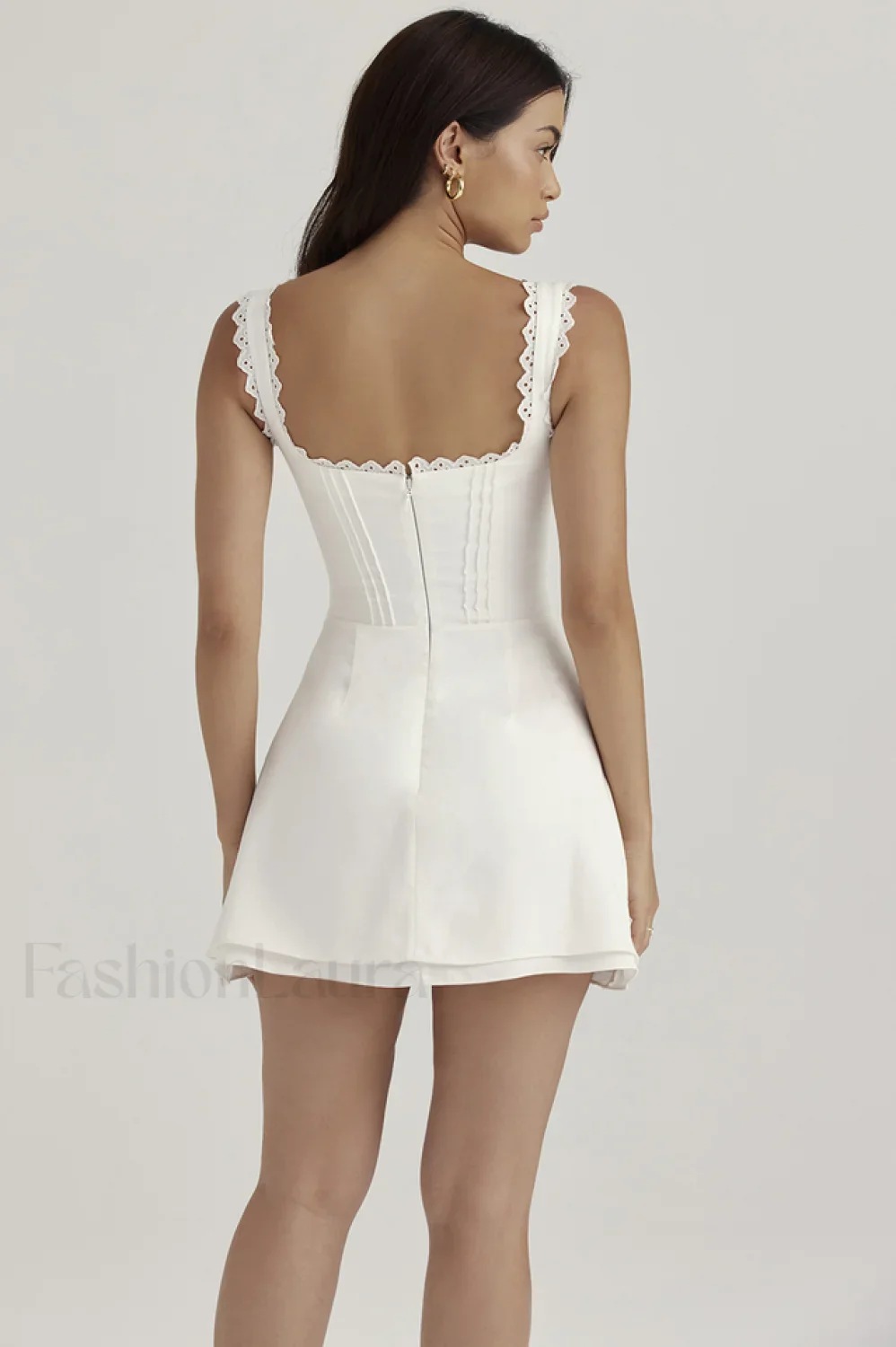 White Pin Stylish Pleated Mini Dress - Image 10