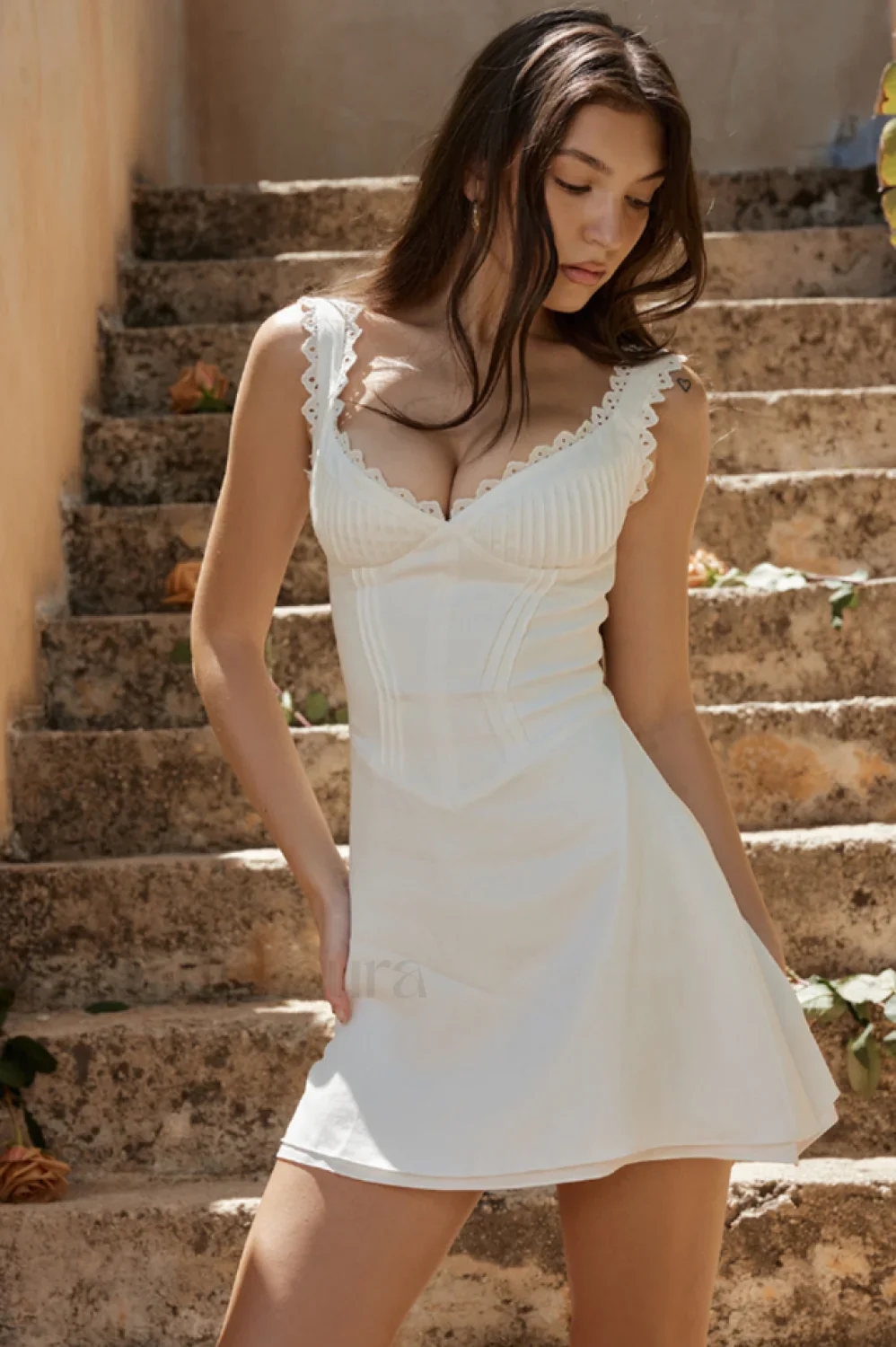 White Pin Stylish Pleated Mini Dress - Image 20