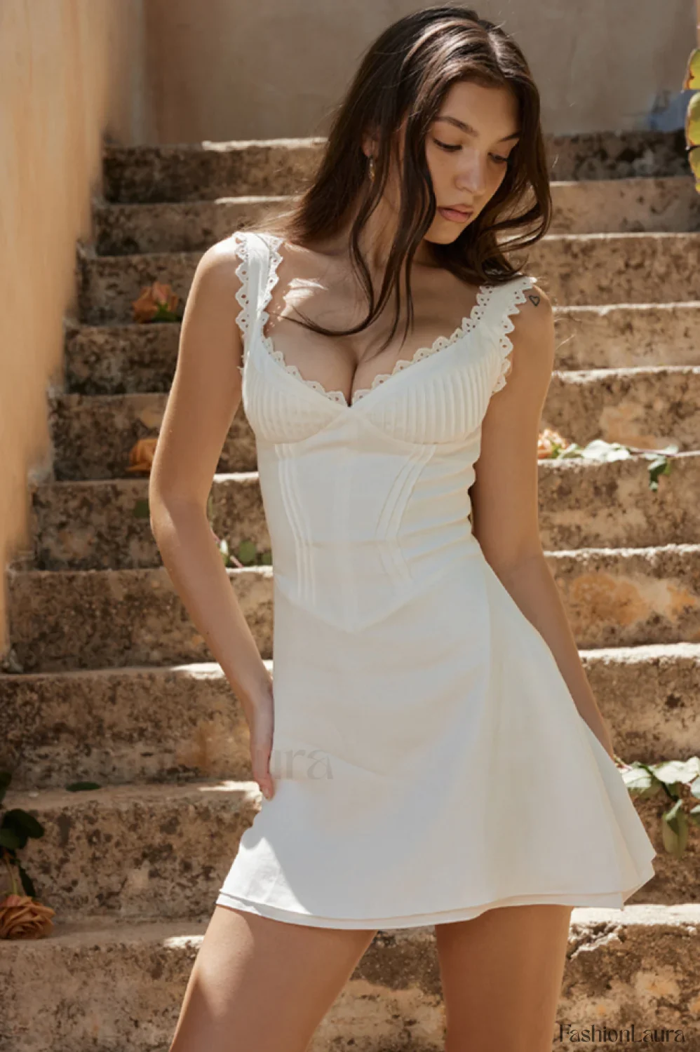 White Pin Stylish Pleated Mini Dress - Image 29