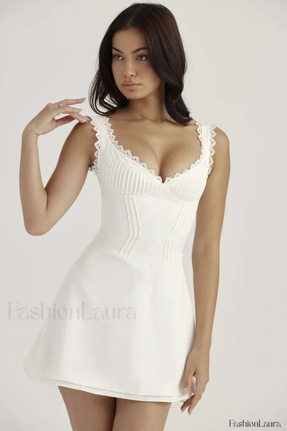 White Pin Stylish Pleated Mini Dress - Image 30