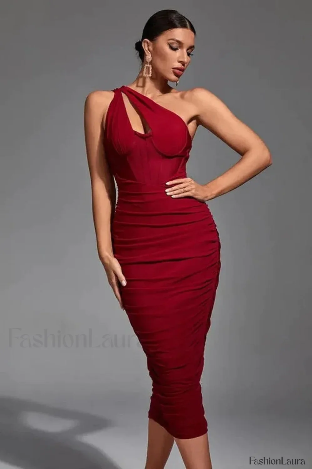 Asymmetric Cutout Stylish Midi Dress - Image 51
