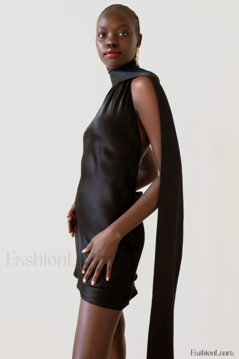 Astrella Neck Wrap Charming Midi A-Line Dress - Image 12