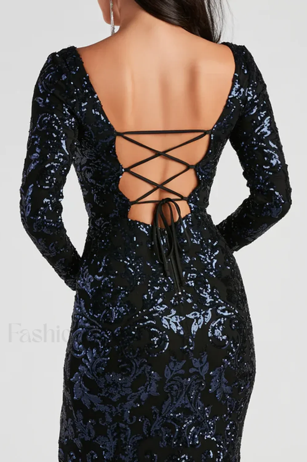 Arial Formal Stylish Sequin Lace-Up Dress - Image 4