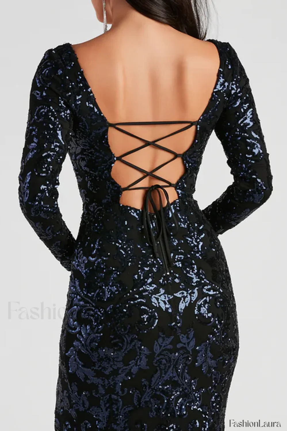 Arial Formal Stylish Sequin Lace-Up Dress - Image 5