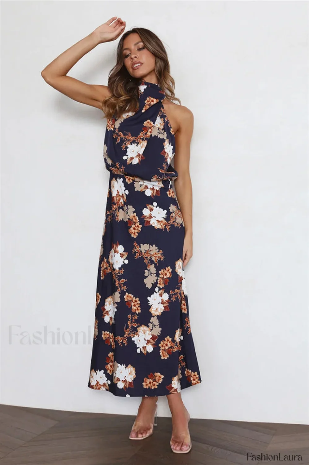 Anabelle Halter Stylish Neck Midi Dress - Image 56