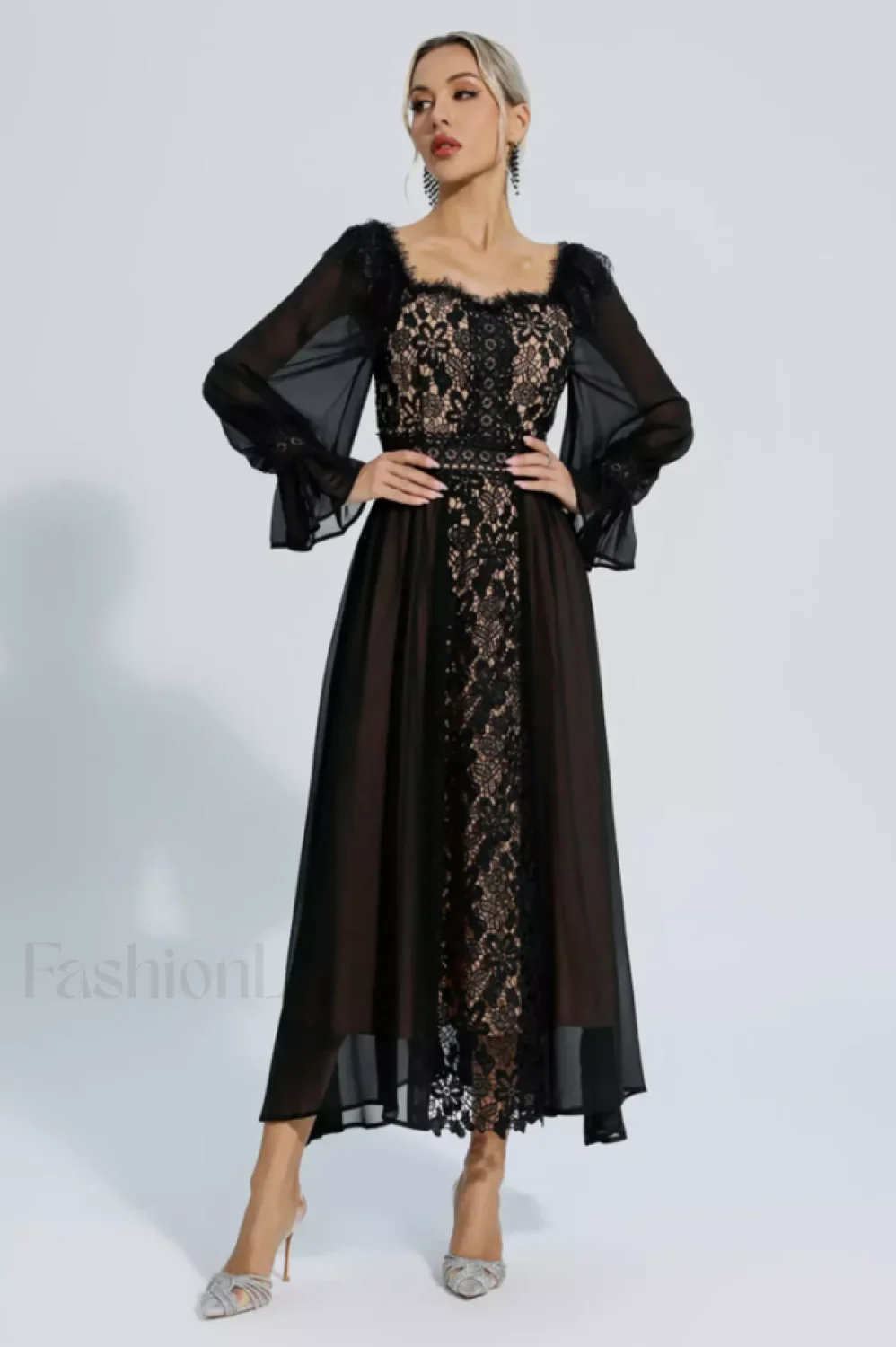 Aliana Floral Hollow Charming Long Sleeve Dress - Image 16
