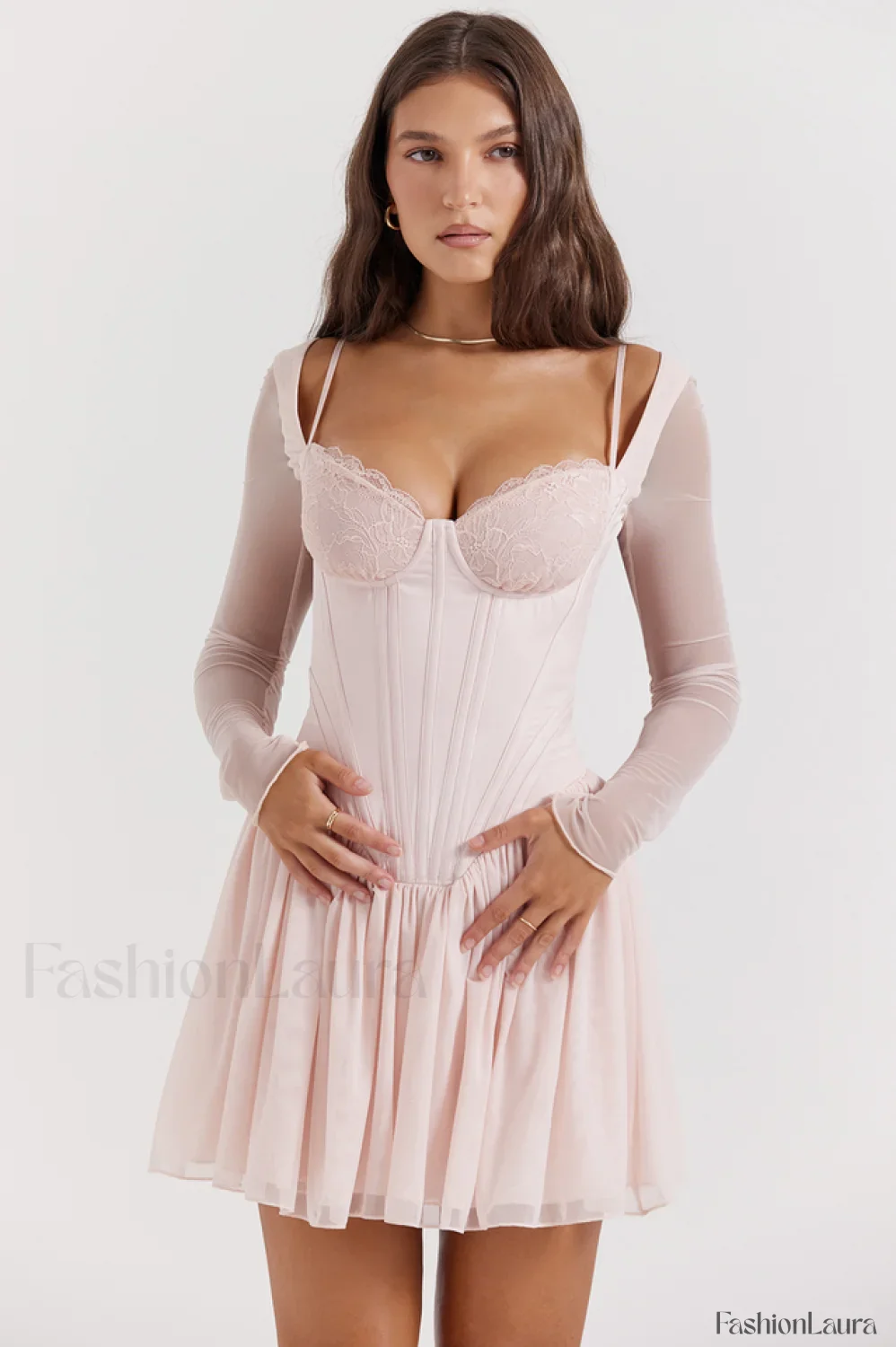 ViVi Soft Peach Charming Corset Mini Dress - Image 15