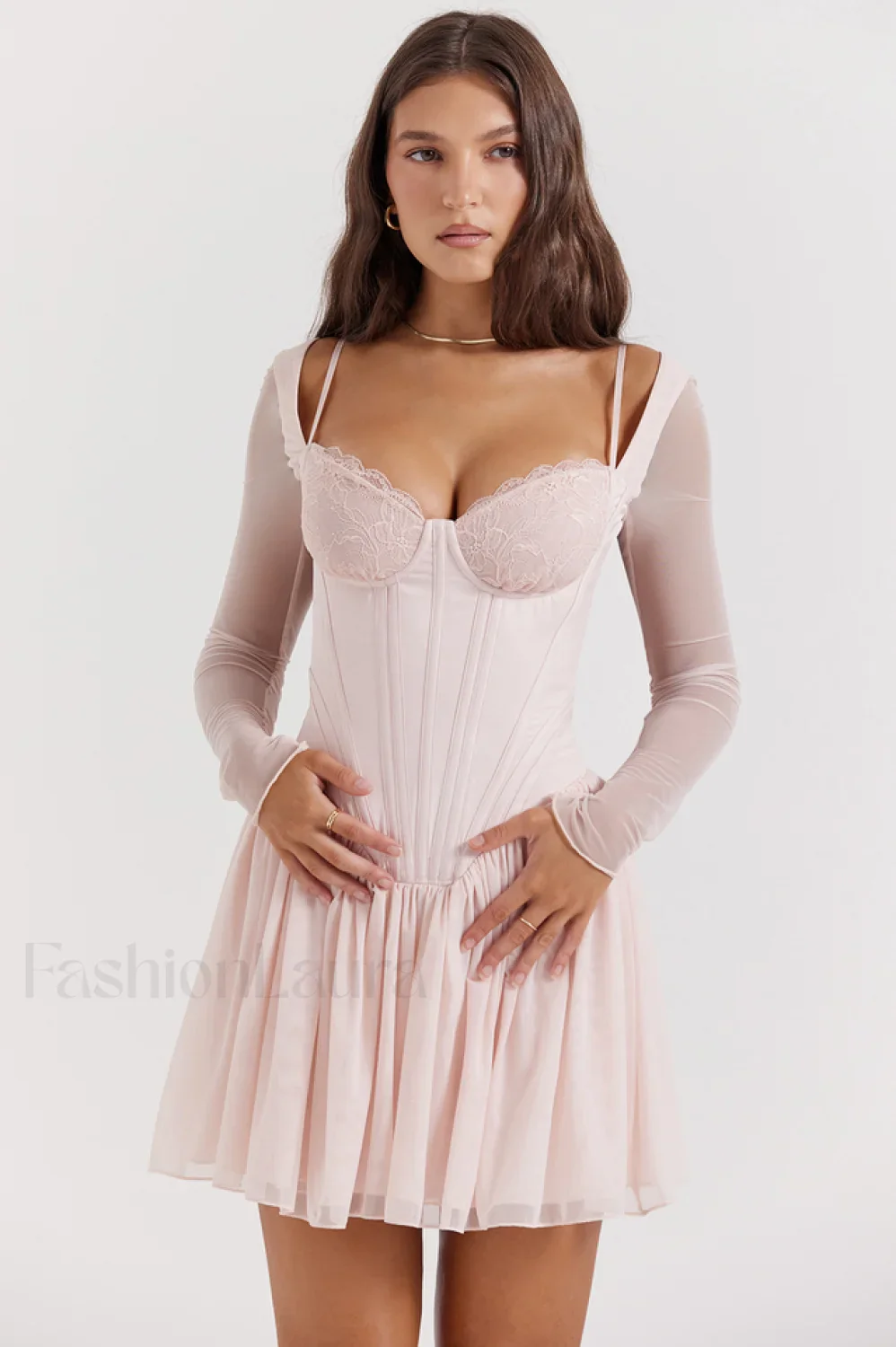 ViVi Soft Peach Charming Corset Mini Dress - Image 2