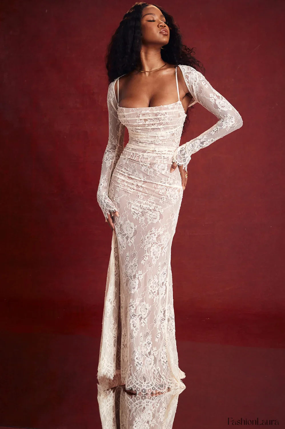 Vintage Cream White Charming Lace Maxi Dress - Image 30