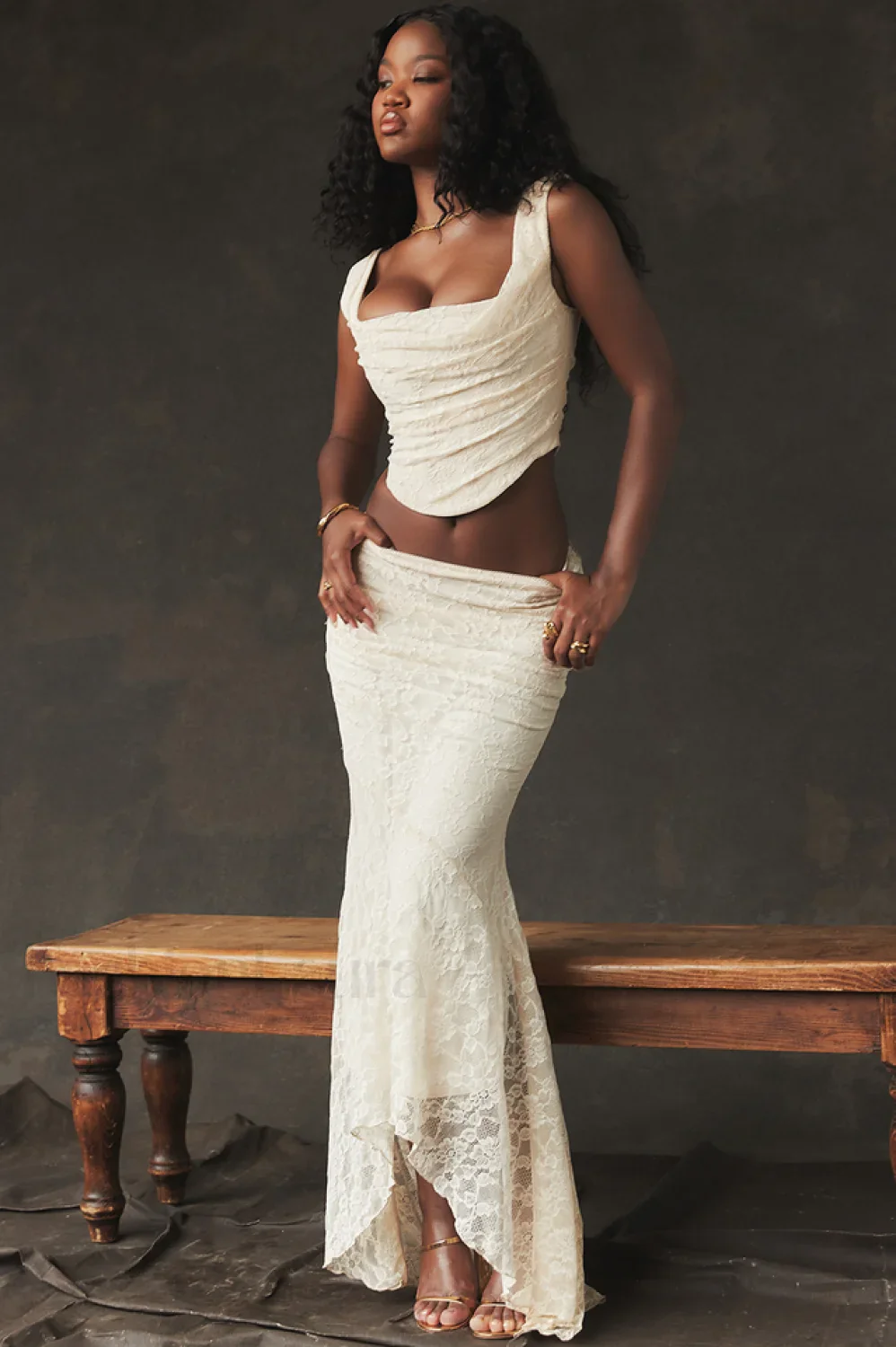 Vintage Cream Corset Charming + Lace Skirt Set - Image 11