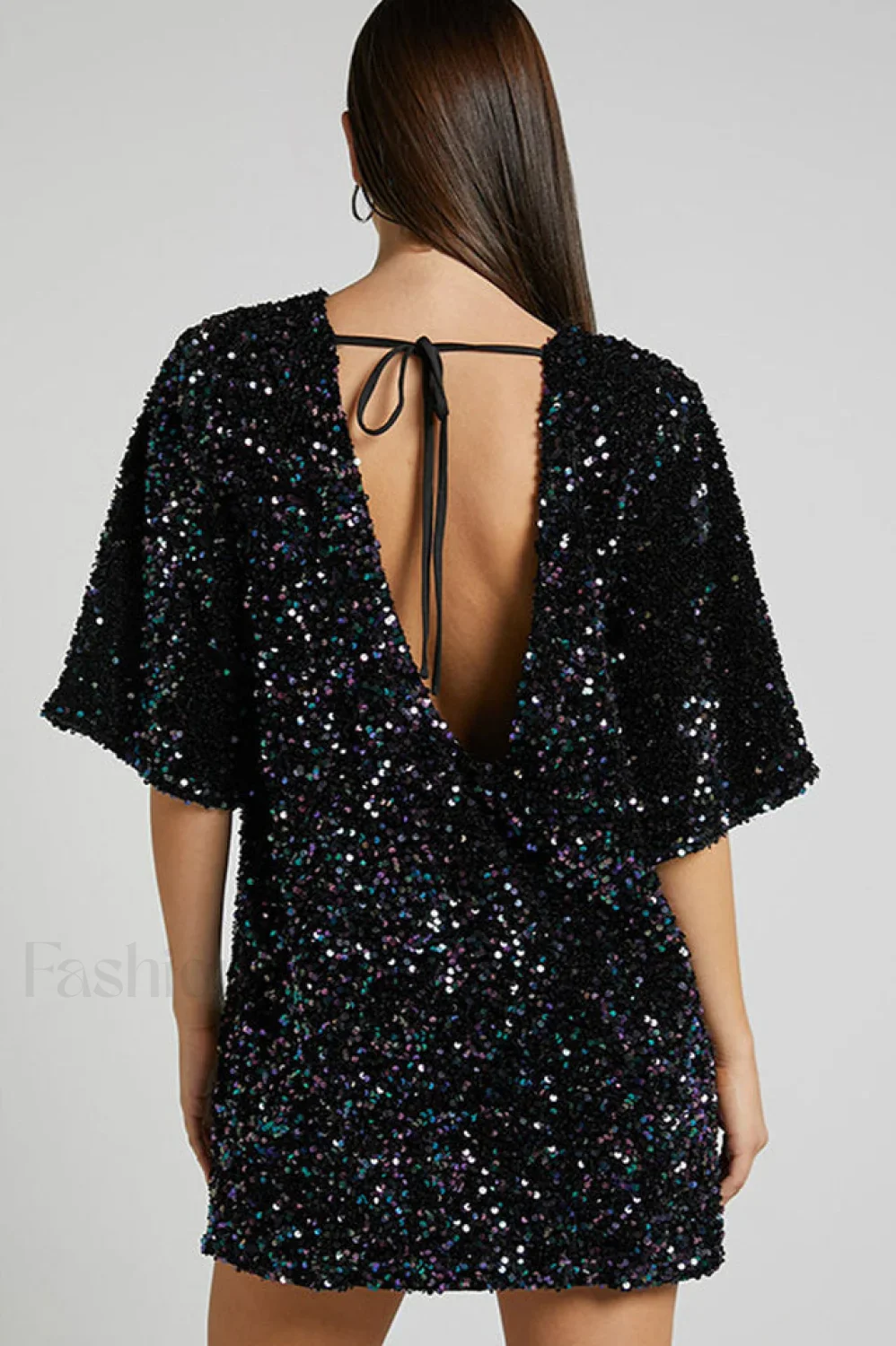 Velour Sequins Stylish Mini Dress - Image 14