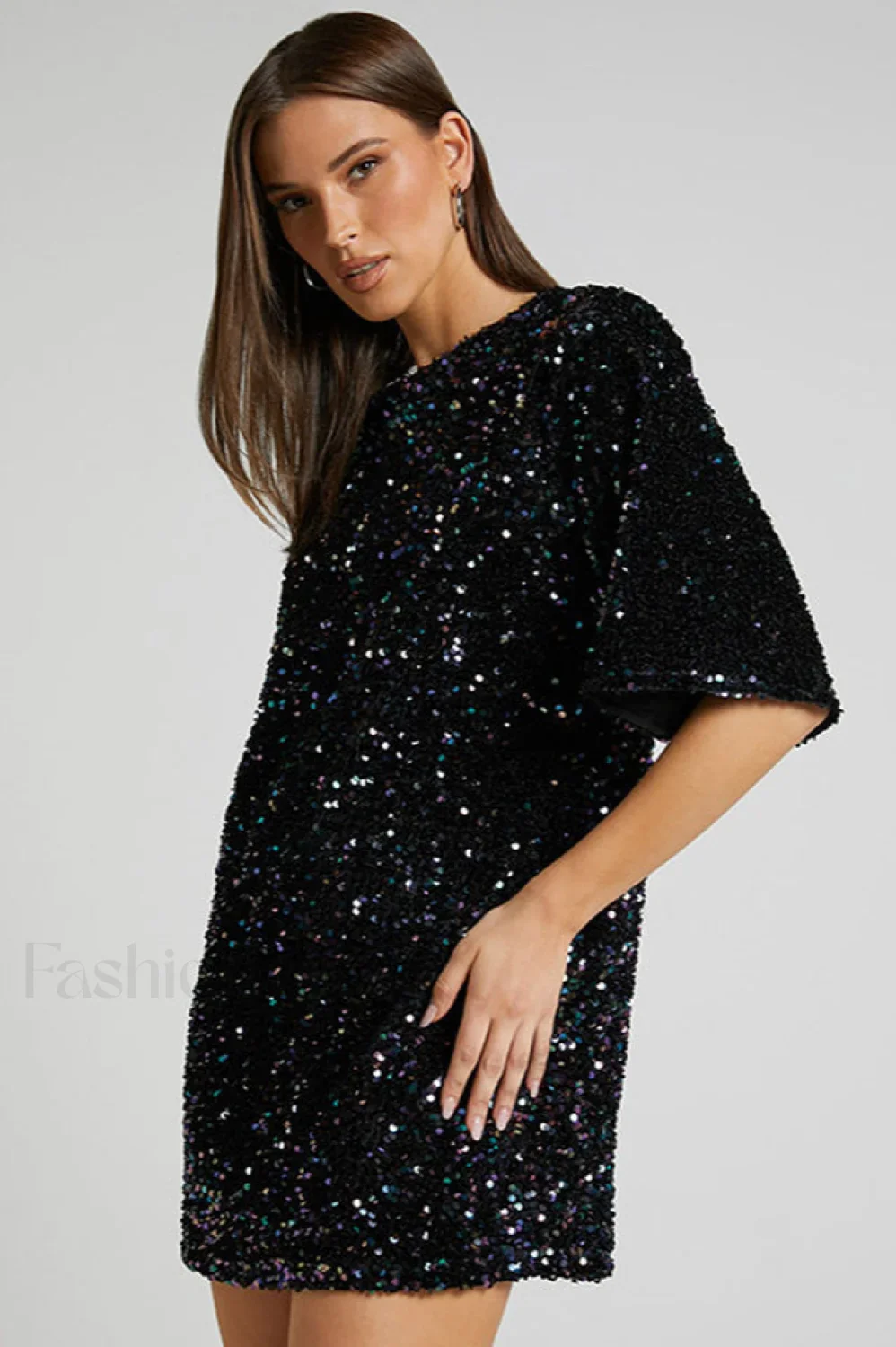 Velour Sequins Stylish Mini Dress - Image 16