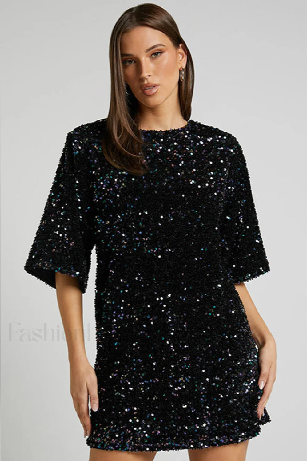 Velour Sequins Stylish Mini Dress - Image 18