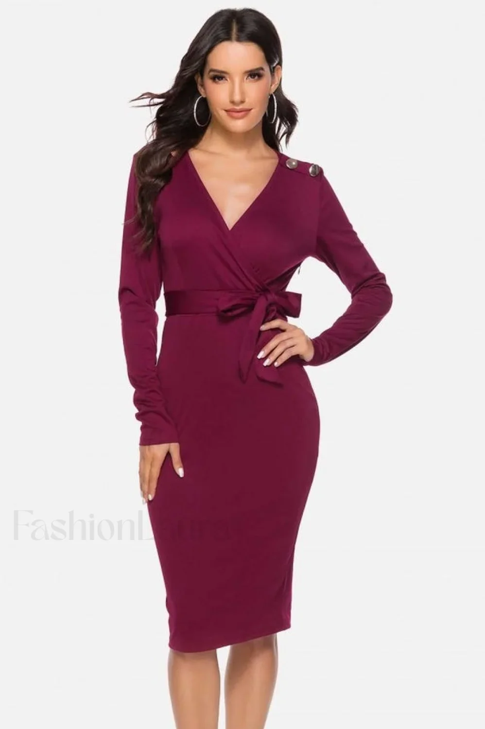 V Neck Wrap Charming Tied Waist Slit Dress - Image 16
