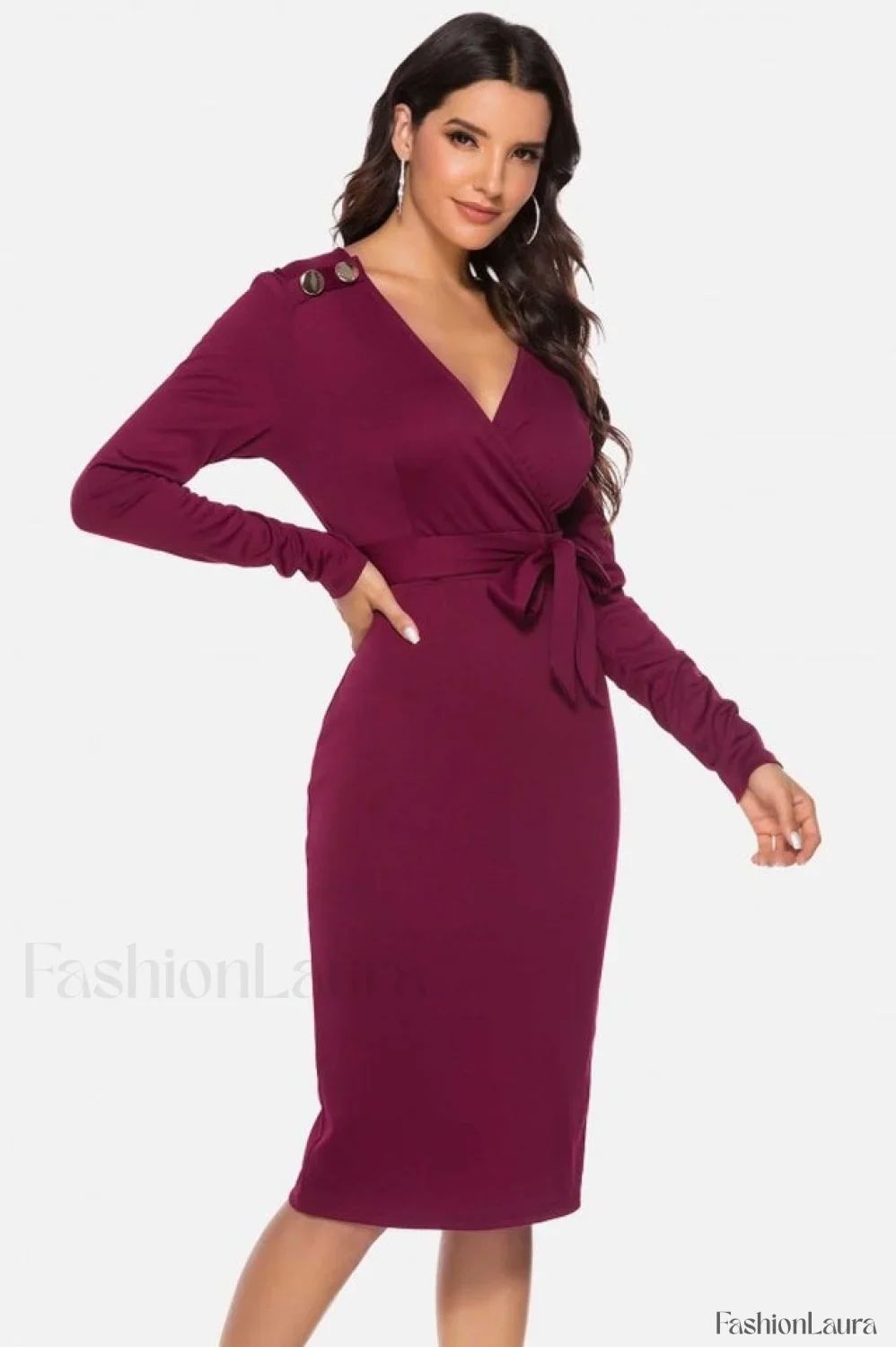 V Neck Wrap Charming Tied Waist Slit Dress - Image 21