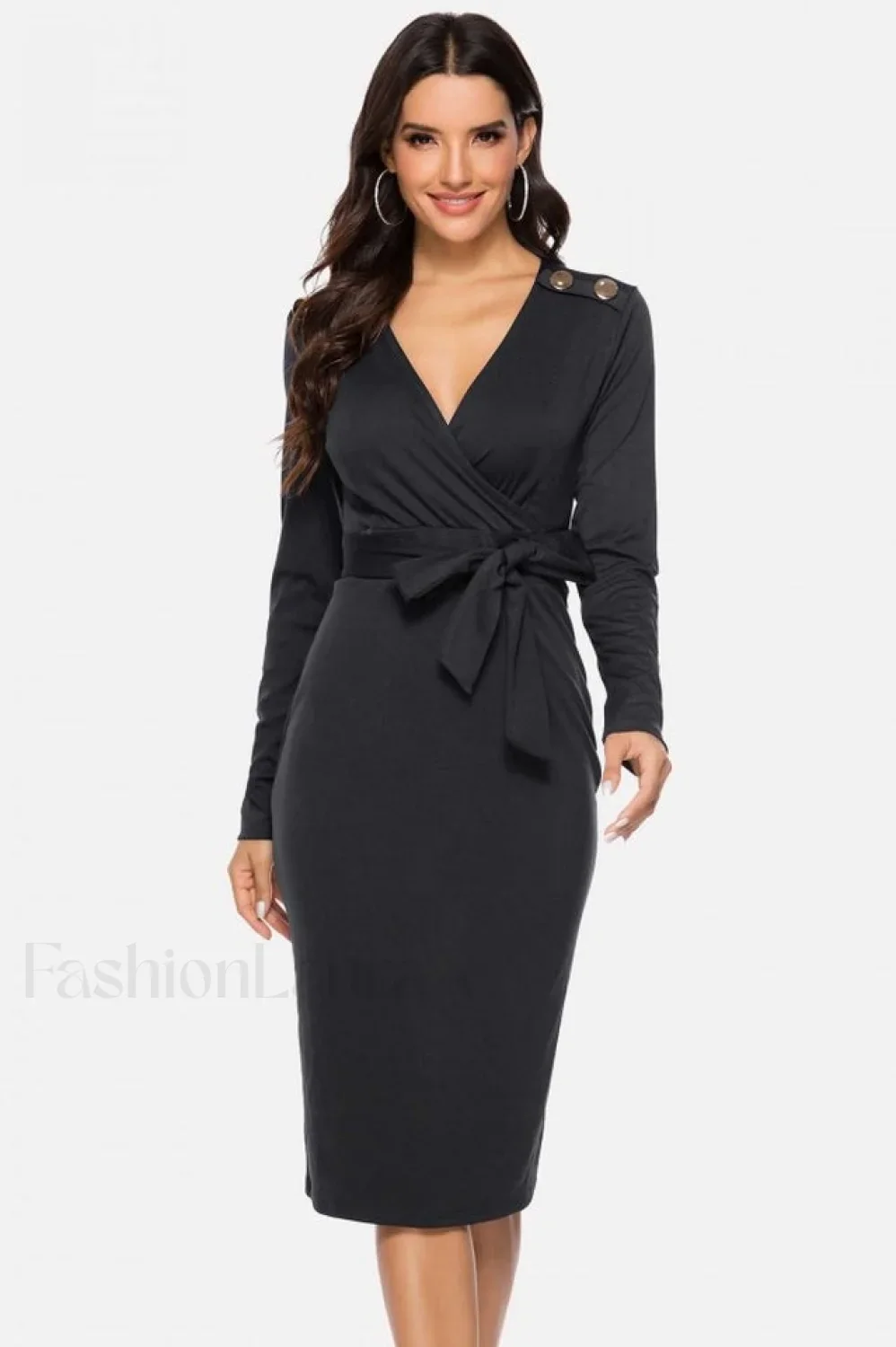 V Neck Wrap Charming Tied Waist Slit Dress - Image 6