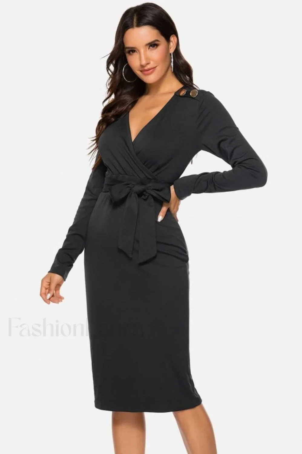 V Neck Wrap Charming Tied Waist Slit Dress - Image 7