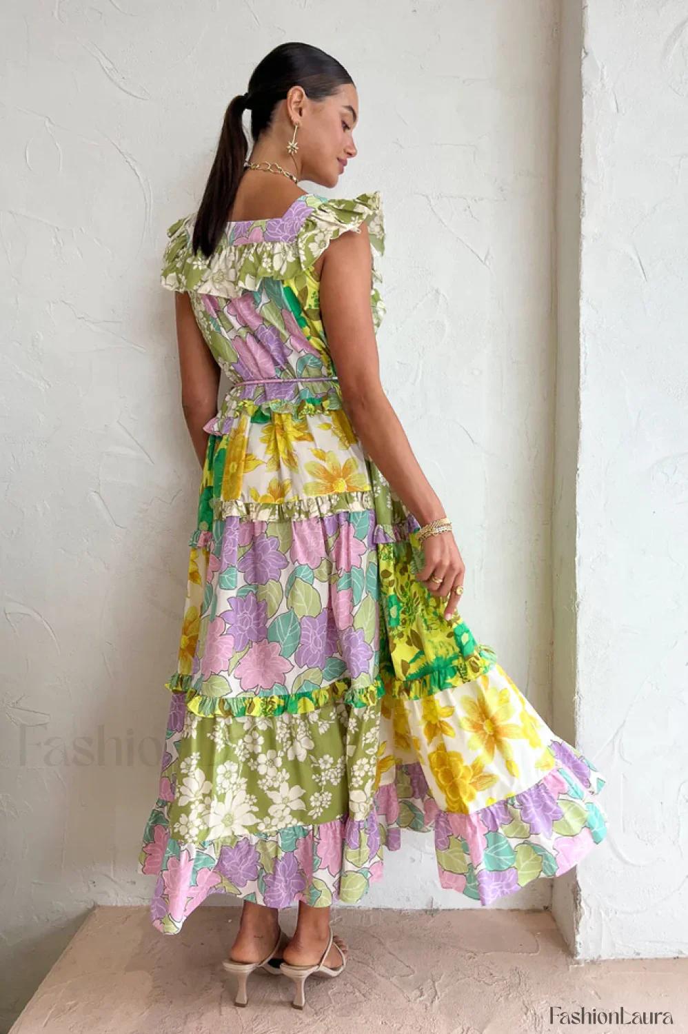 Tiered Patchwork Stylish Midi Dress - Image 31