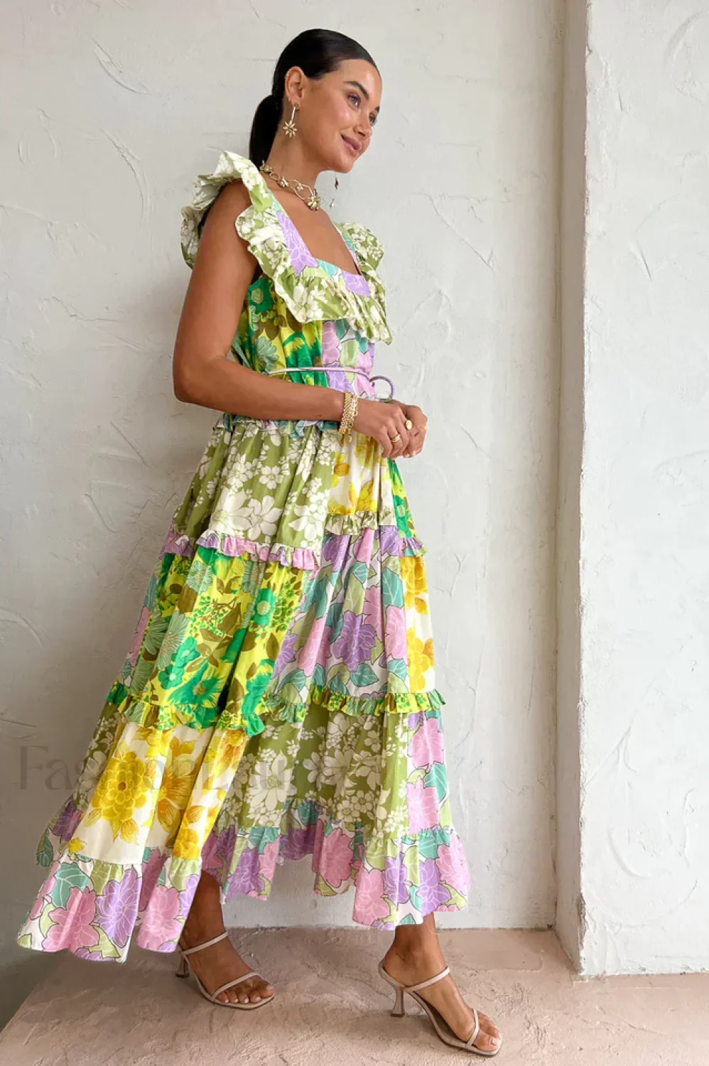 Tiered Patchwork Stylish Midi Dress - Image 5