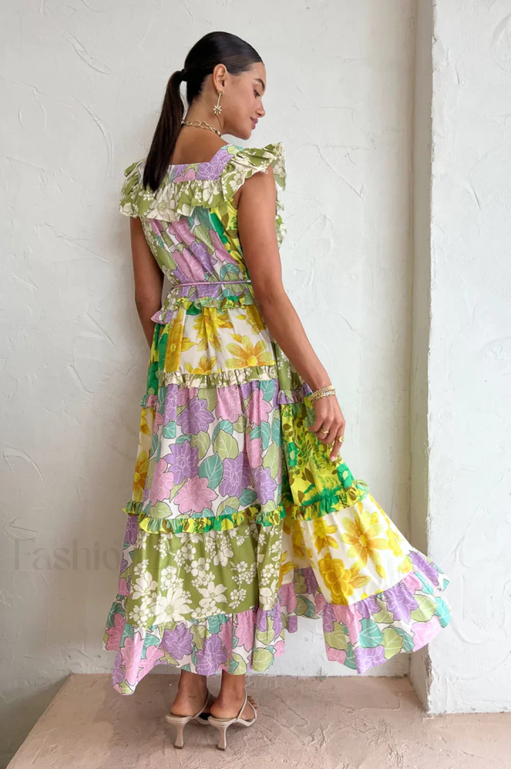 Tiered Patchwork Stylish Midi Dress - Image 6