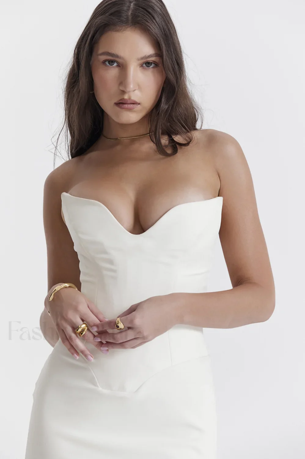 Tamara Ivory Stylish Strapless Corset Dress - Image 19