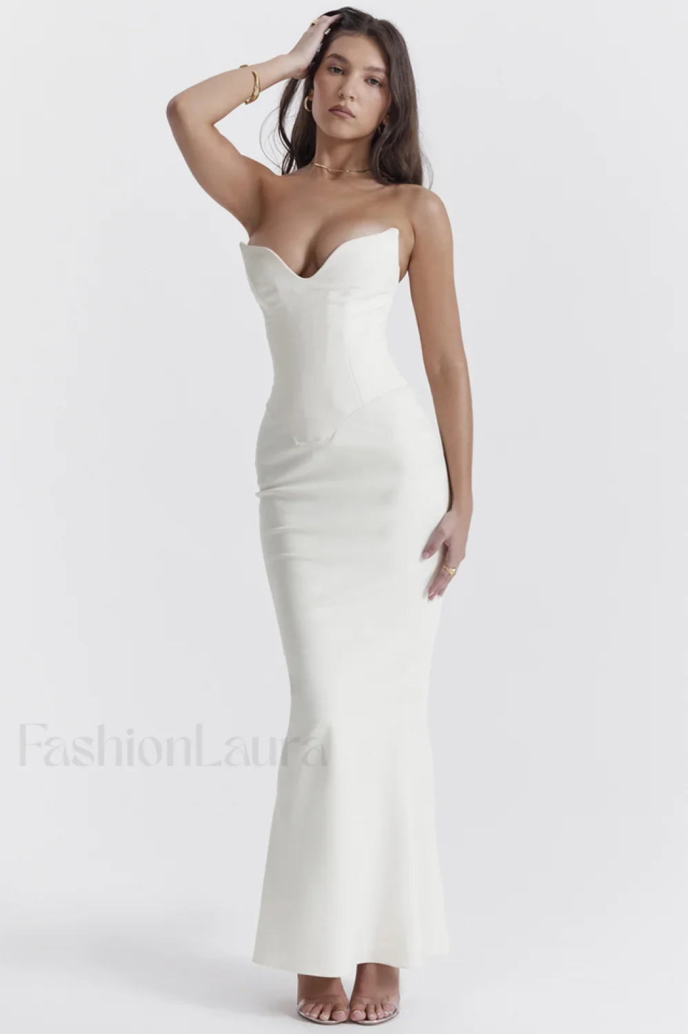 Tamara Ivory Stylish Strapless Corset Dress - Image 25