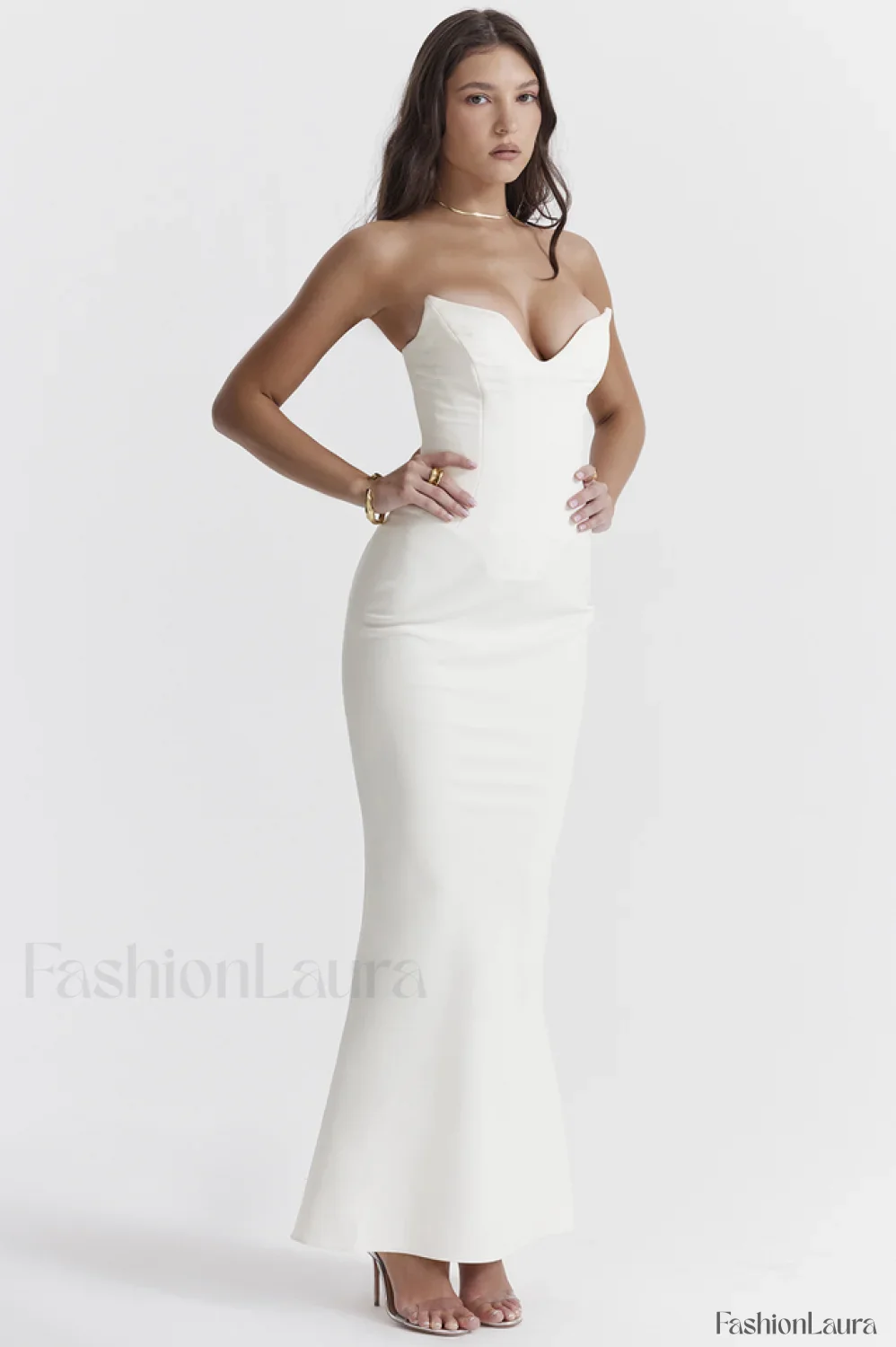 Tamara Ivory Stylish Strapless Corset Dress - Image 35